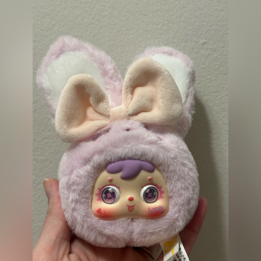 Plush Bunny Toy with Purple and Cream Accents